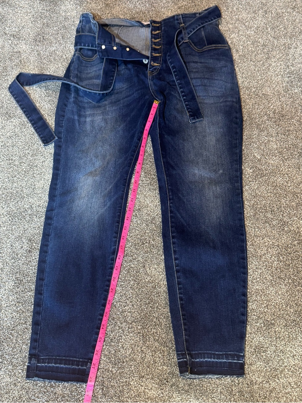 High-Waist Kancan Paperbag Dark Wash Women’s Jeans with Tie Belt sz 31 - Picture 3 of 7
